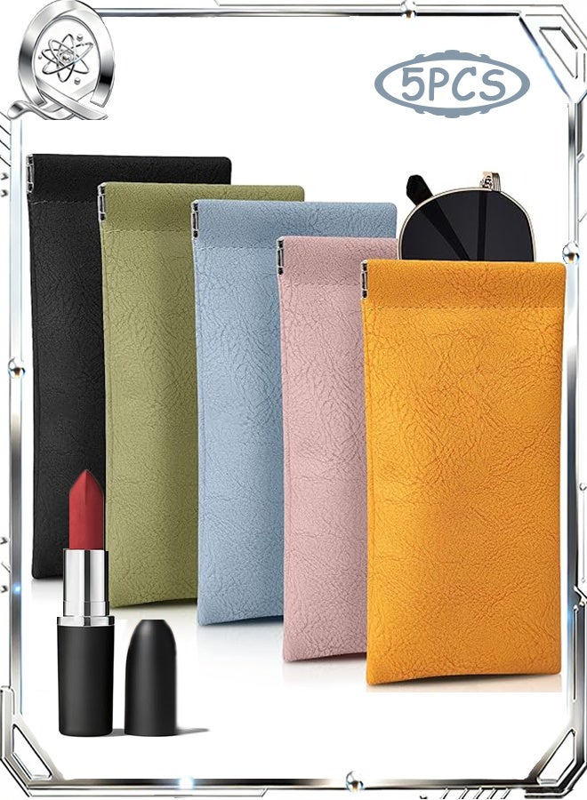 5 حافظات نظارات، حافظة نظارات قراءة جلدية محمولة، حقائب نظارات ناعمة قابلة للضغط بتصميم مناسب للجنسين - Image 1